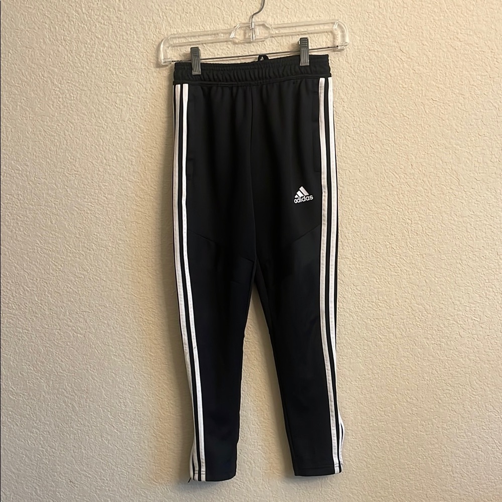 Adidas Kids Black Joggers with White Stripes